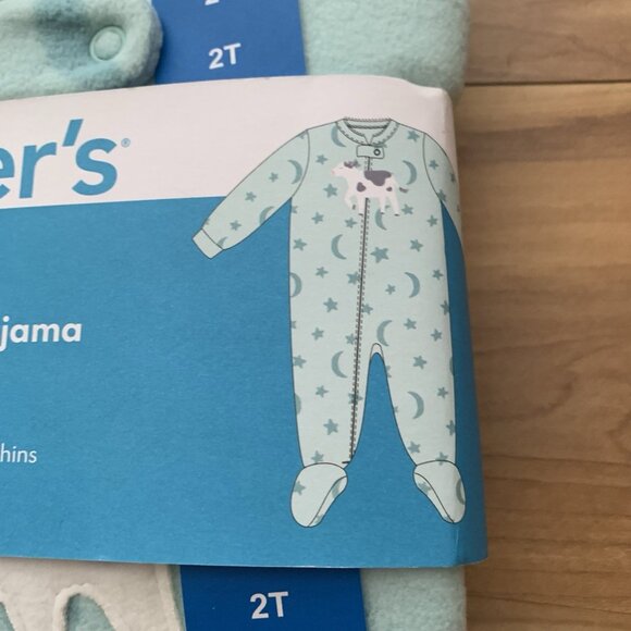 Carter's Cow Moon Stars Turquoise Fleece Footed Pajama Sleeper 2T New - Picture 7 of 7